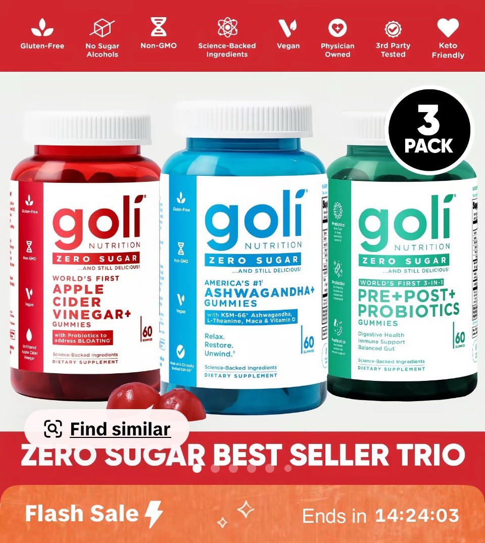 Goli Nutrition Apple Cider Vineger & Ashwagandha & Pre+Post+Probiotics Gummies