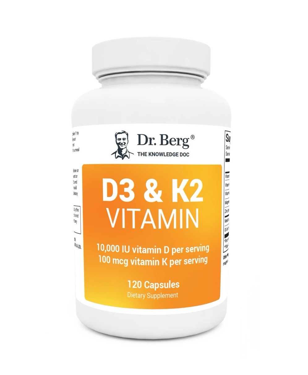 Dr. Berg’s D3 & K2 Vitamin, 10,000 IU, 100 mcg per serving, 120 Capsules