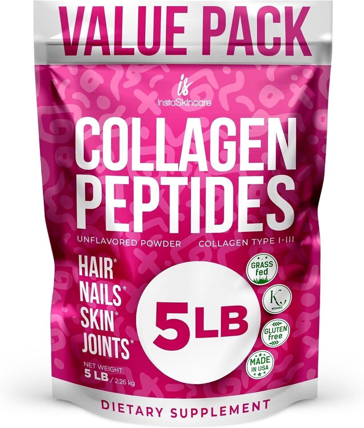 Collagen Peptides Hydrolyzed Powder for Women Collagen Protein Types I-III 5 LB