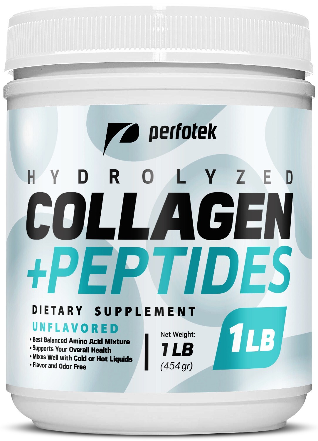 Perfotek Collagen Powder for Women Men Types I-III Unflavored Easy to Mix 1LB