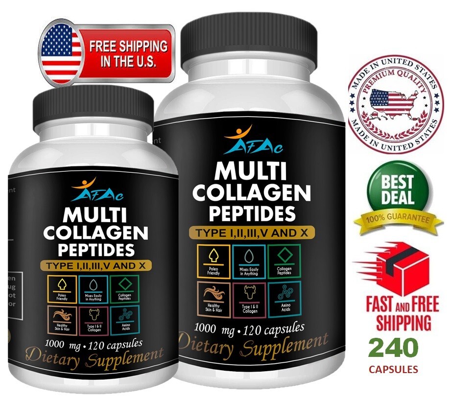 240 Capsules PEPTIDE COLLAGEN  Hydrolysate Vitamin C ANTIANGING I.1I.II.II.V.X