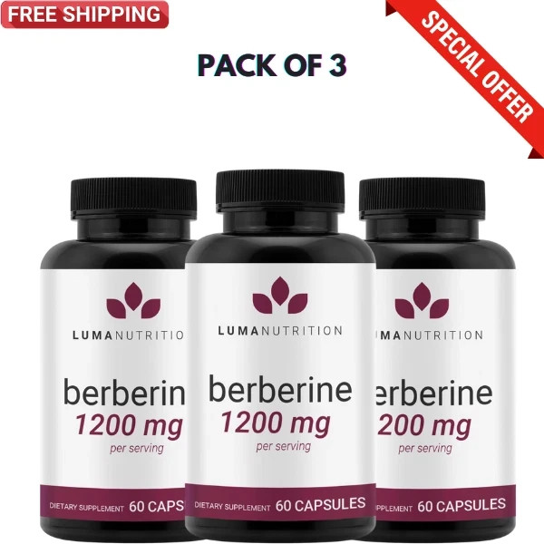 3 Pack Luma Nutrition Berberine HCl 1200mg Vegan, Gluten-Free 60 Caps New