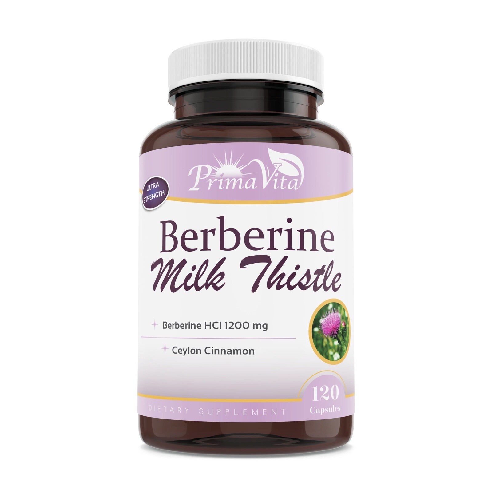 PrimaVita Berberine Milk Thistle with Ceylon Cinnamon, 120 count, 1200mg