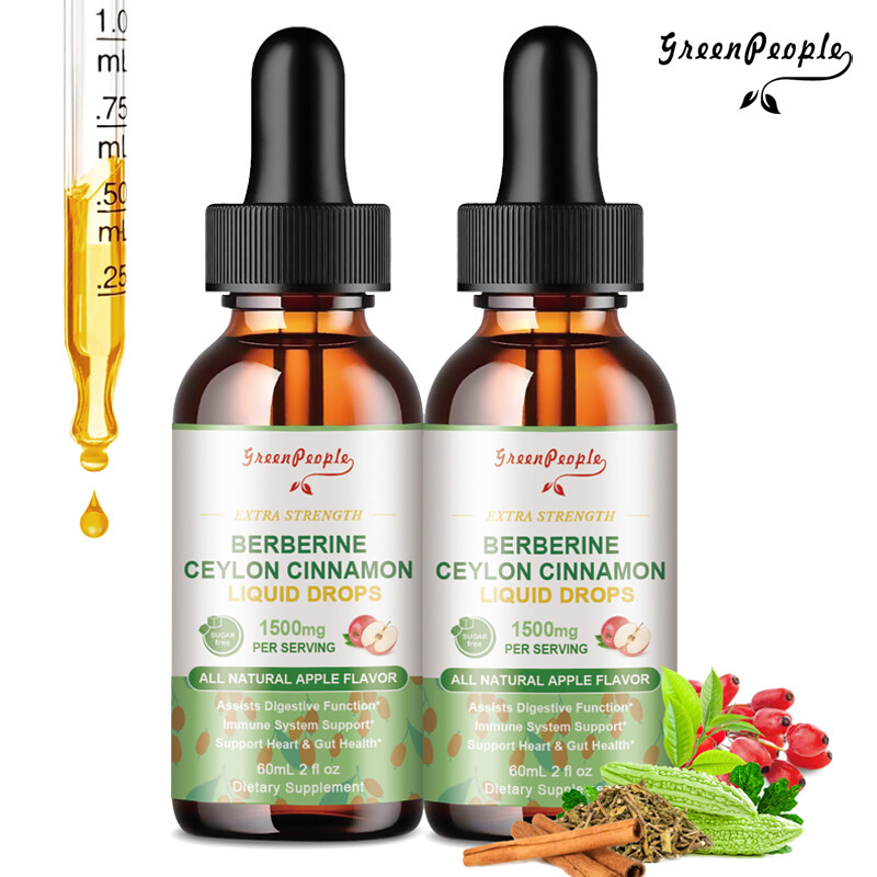 2 Pack Berberine Ceylon Cinnamon Liquid Drops 1500mg PER SERVING 120ml