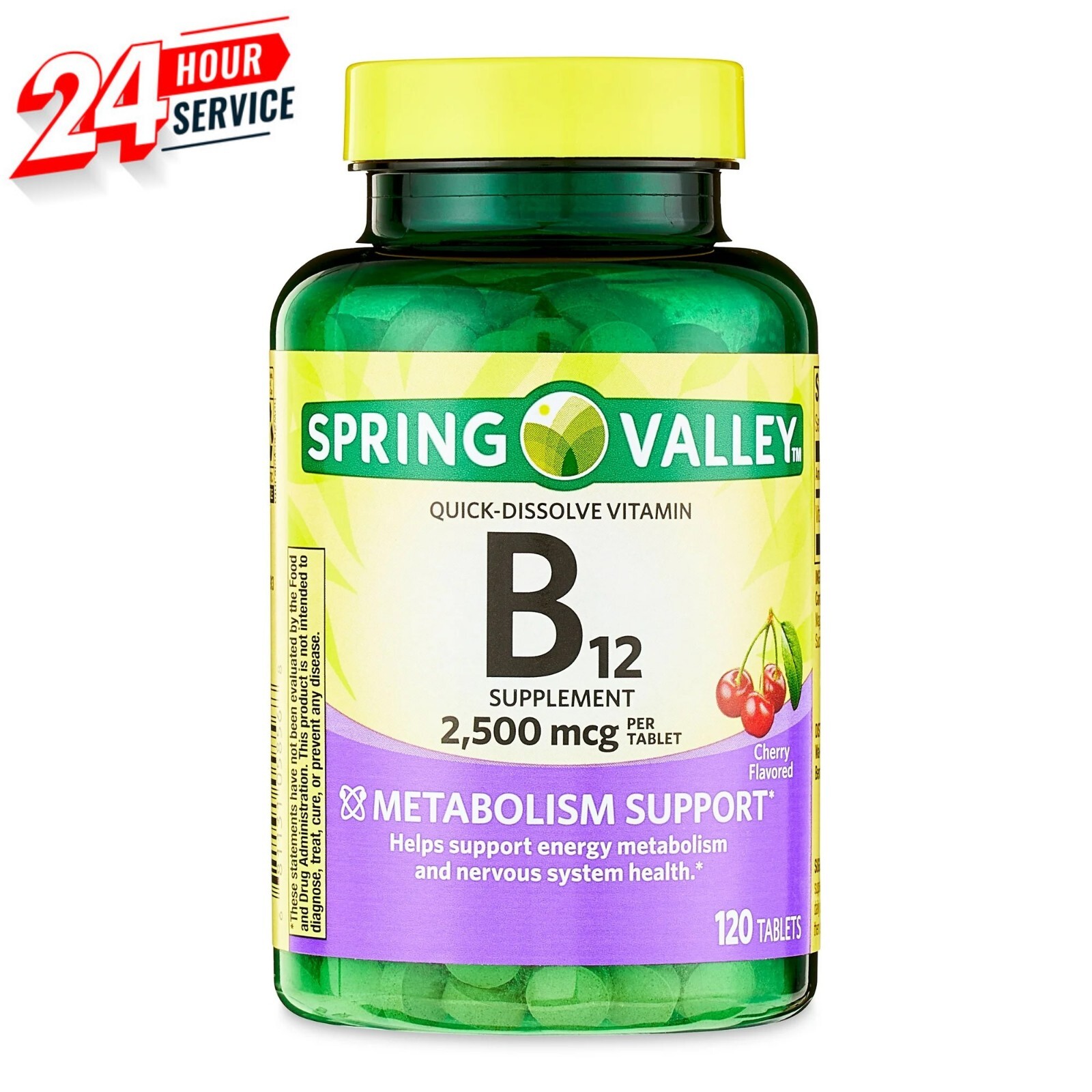 Spring Valley Vitamin B12 Quick Dissolve Tablets Supplement 2500 Mcg Cherry 120