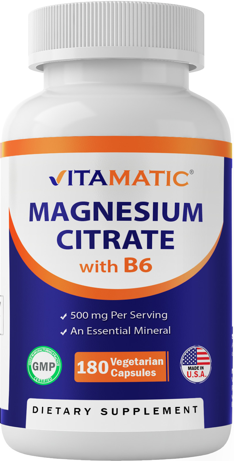 Vitamatic Magnesium Citrate 500mg per Serving – 180 Vegetarian Capsules (Provide