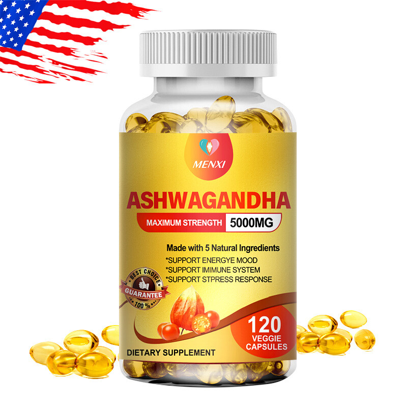 Organic Ashwagandha Capsules 5000mg Supplement w/ Turmeric Root Extract