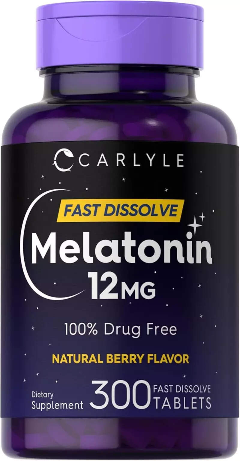 Carlyle Melatonin 12 mg Fast Dissolve 300 Tablets | Drug Free | Natural Berry Fl