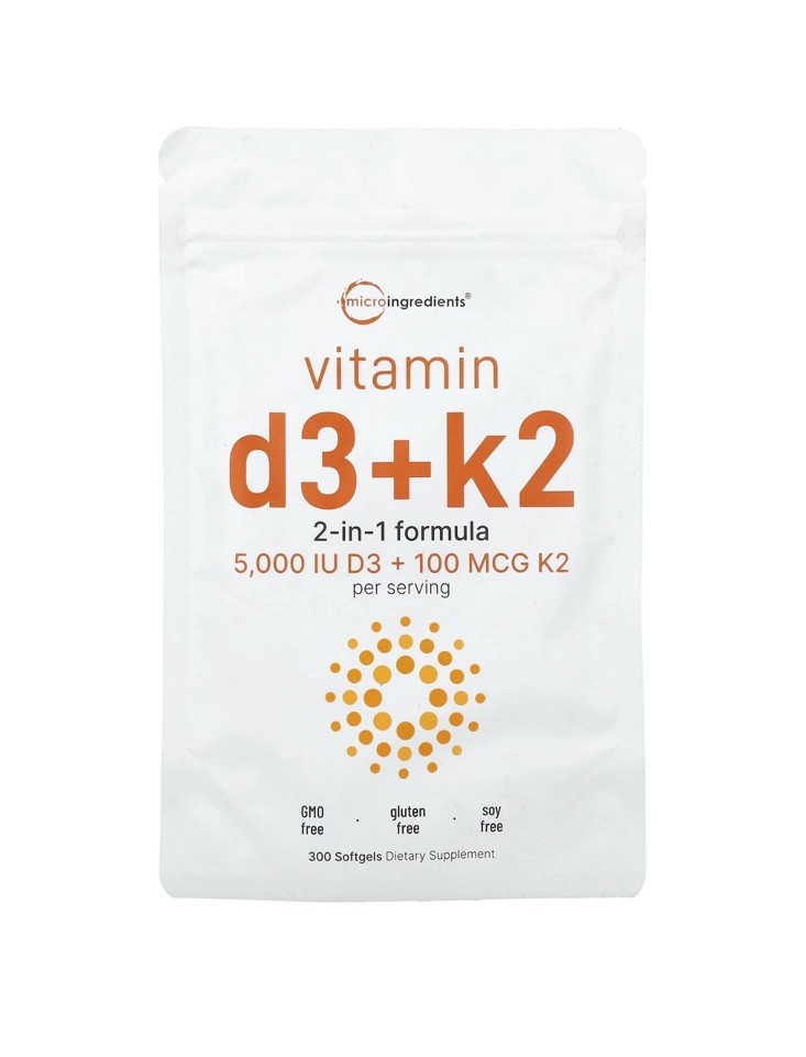 Vitamin D3 + K2 2-in-1 5000 IU D3 + 100mcg K2 300 Softgels Bone/Immune Support