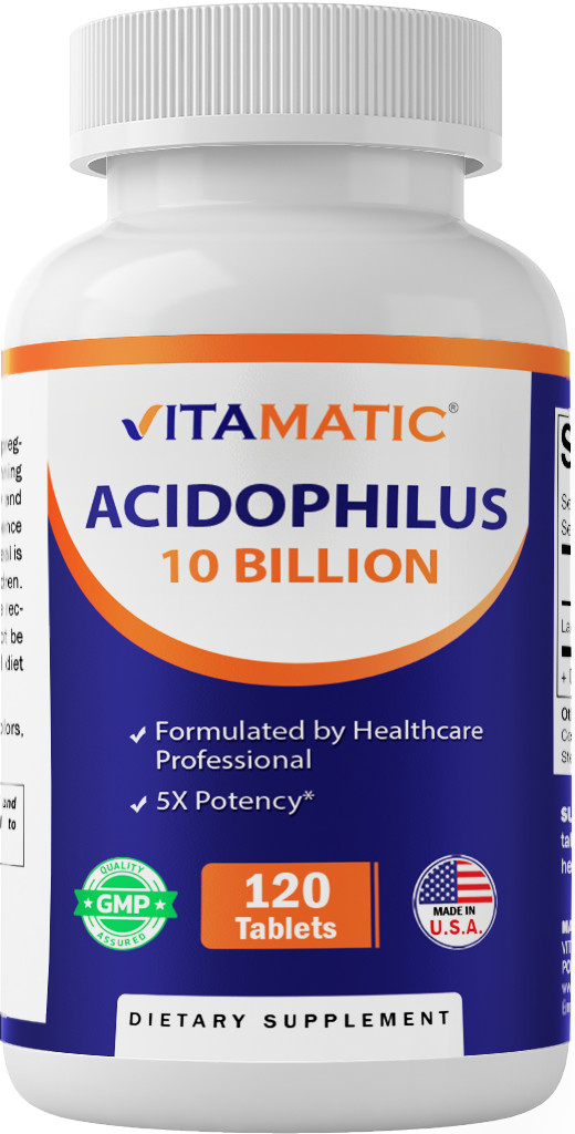 Vitamatic Acidophilus Probiotic – 10 Billion CFU – 5X Potency – 120 Tablets