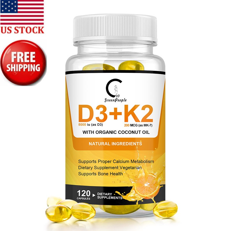 Vitamin D3 5000 IU + K2 MK7 200mcg Capsules Immune Support Strong Bones