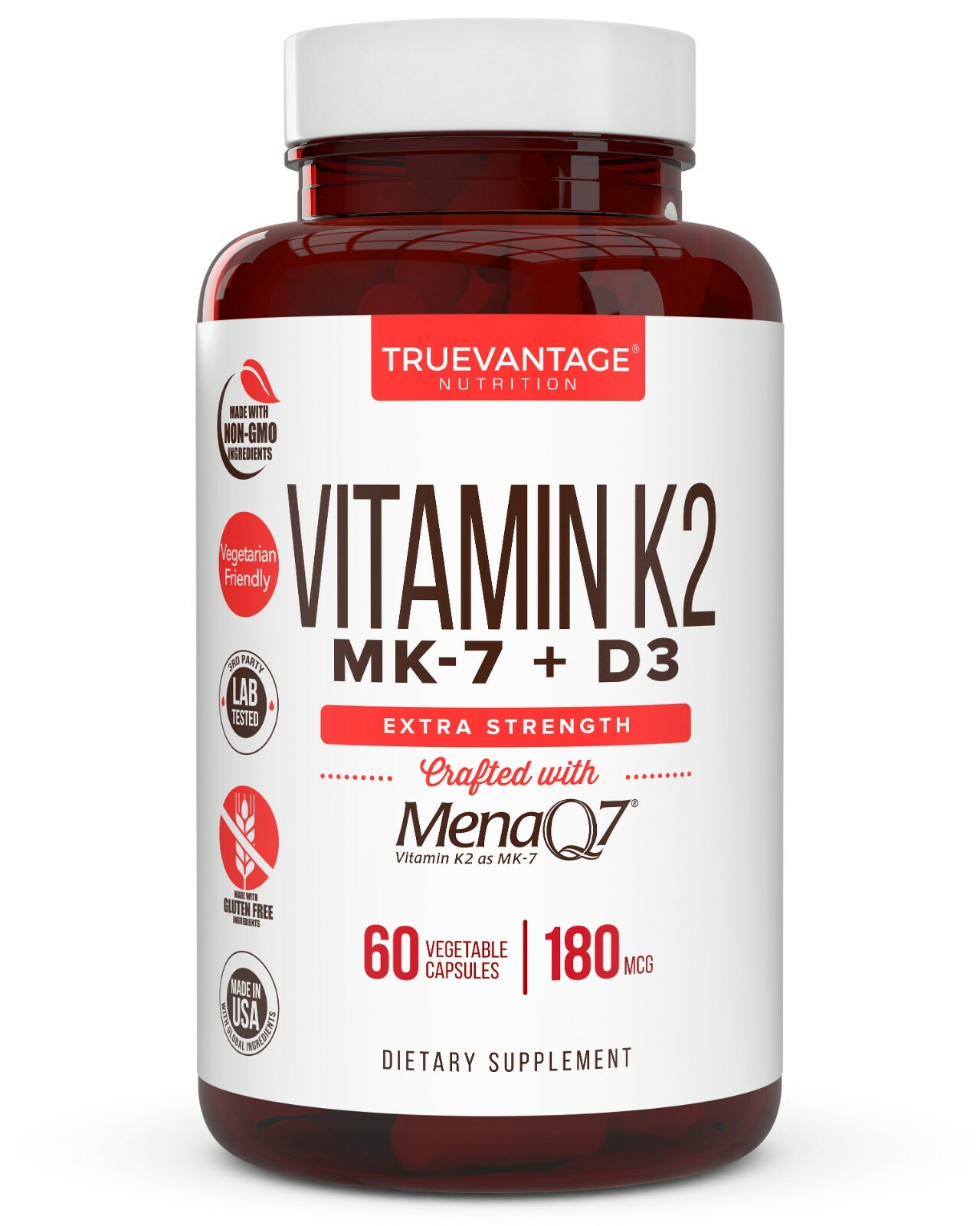Vitamin K2 D3 With 180mcg K2 and 5000 IU D3 Supplement for Heart and Bone Health