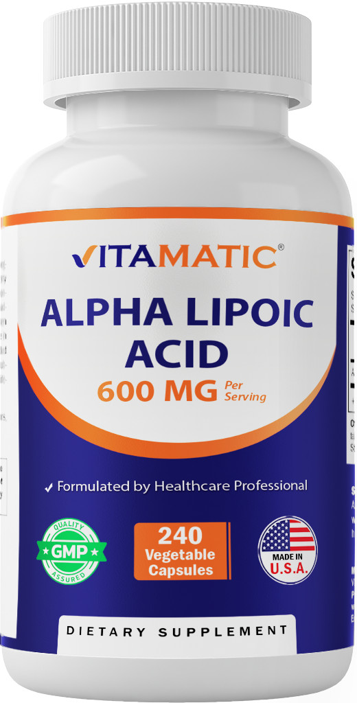 Vitamatic Alpha Lipoic Acid (ALA) 600mg Per Serving – 240 Vegetable Capsules
