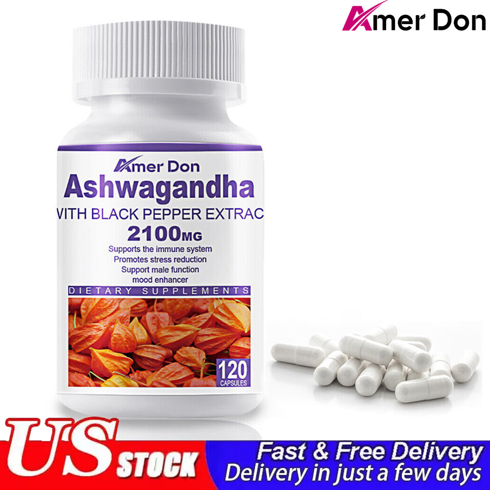 Organic Ashwagandha Capsules 2100mg Supplement w/ Black Pepper Root Powder 120ct