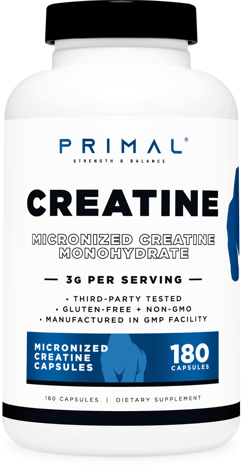 Primal Creatine Monohydrate 3,000 mg, 180 Caps – Micronized Non-GMO Creatine