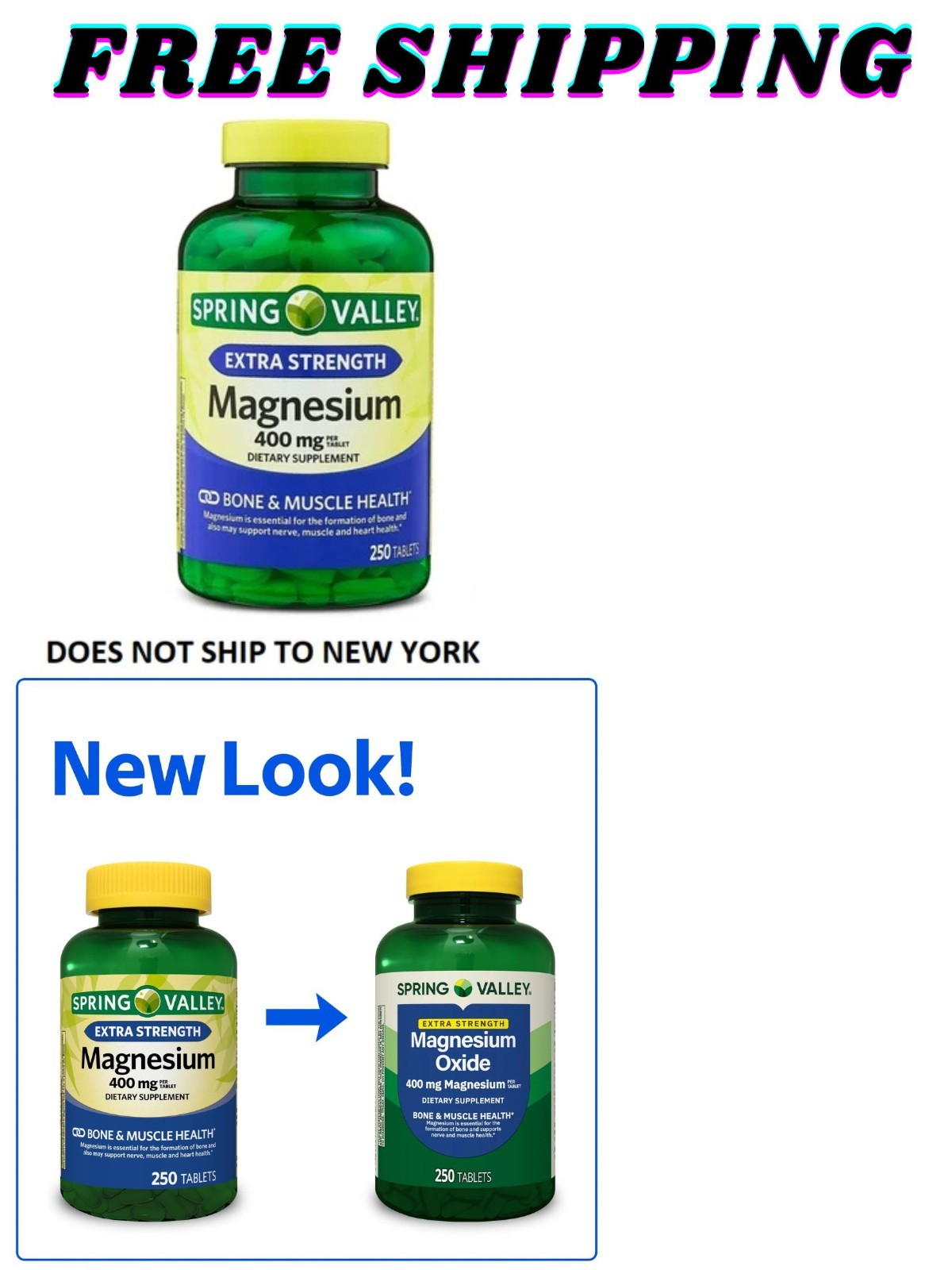 Spring Valley Extra Strength Magnesium Dietary Supplement 400 Mg 250 Count