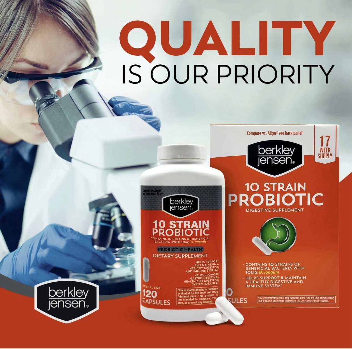 Berkley Jensen 10 Strain Probiotic Supplement Capsules, 120 Count Exp 04/2026+