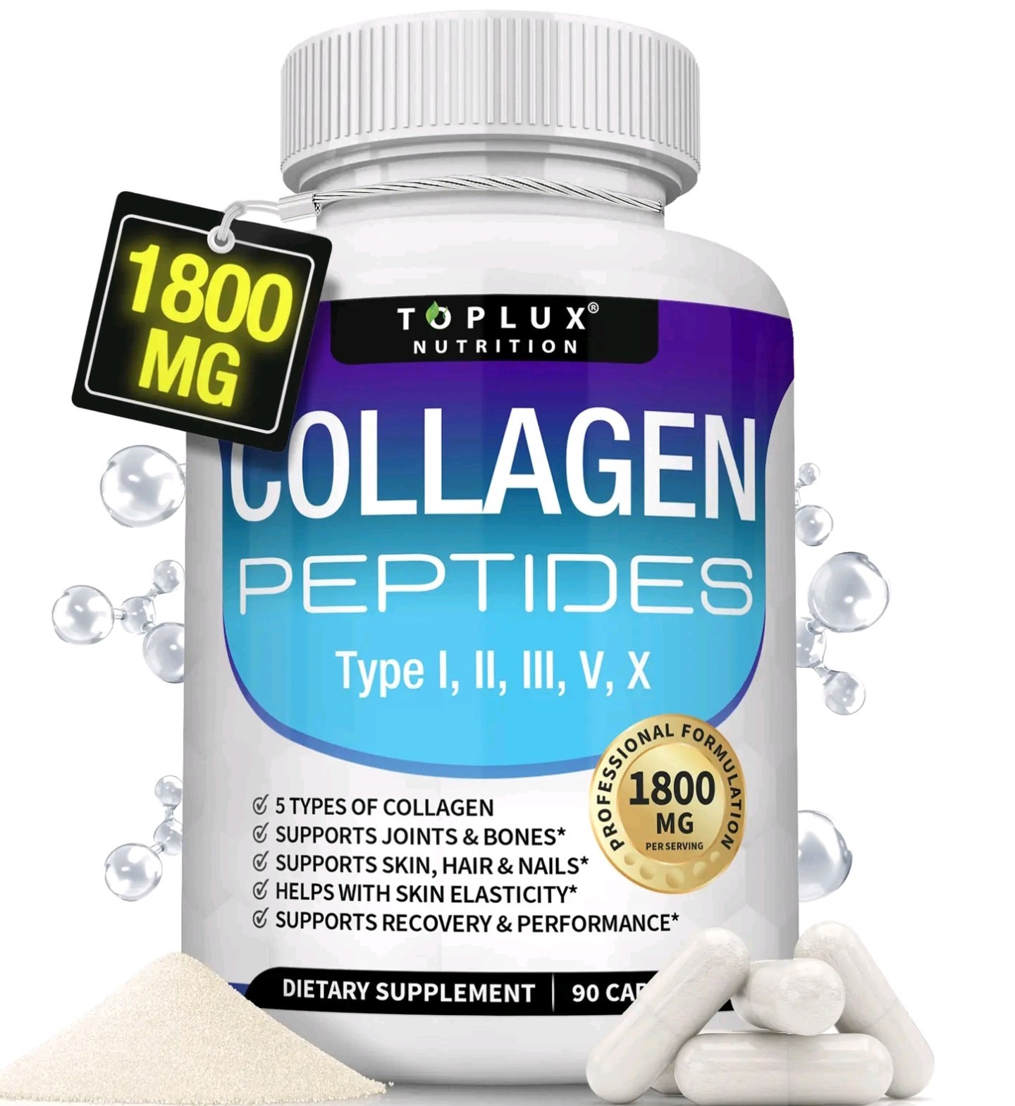 Toplux Collagen Peptides 5 Types of CollagenComplex1800mg NEW