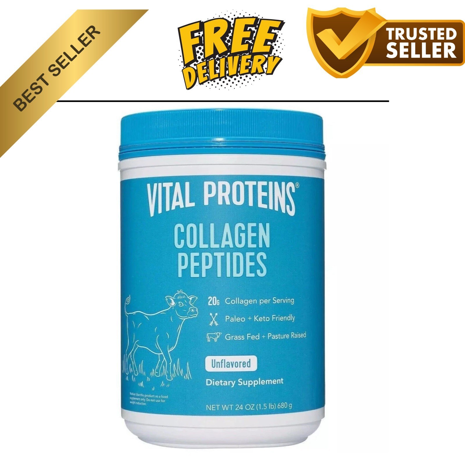 Vital Proteins Collagen Peptides, (New )Unflavored 24 oz 1.5 Lbs- FREE SHIPPING