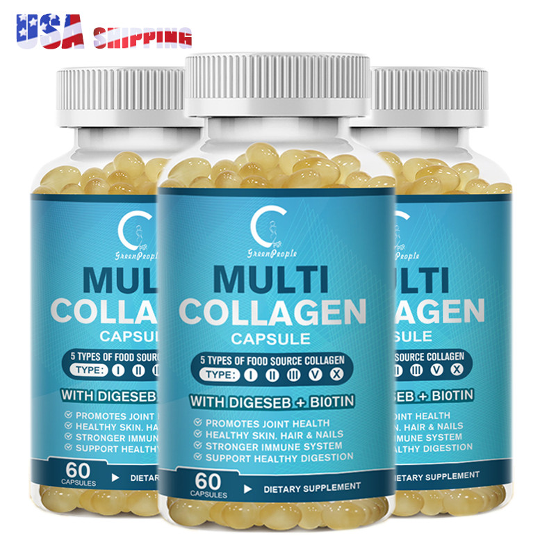 180 Pills Collagen Peptides Pills Hydrolyzed Types I, II, III, V, X Anti-Aging