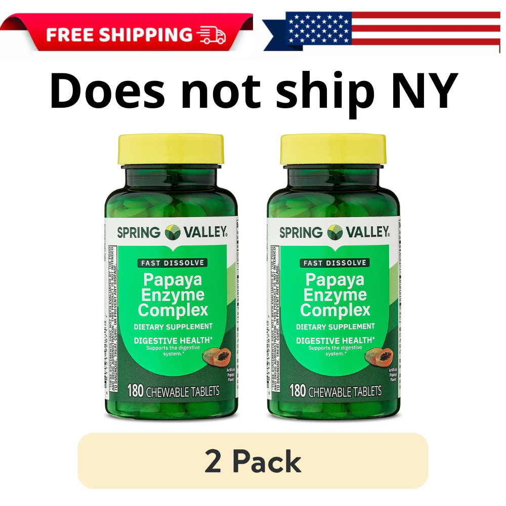 (2 pack) Papaya Enzyme Complex Chewable Tablets Dietary Supplement, 180 Count