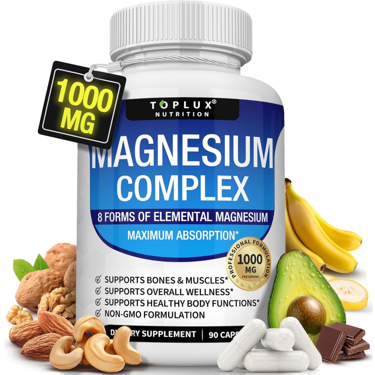 NEW Magnesium Complex Supplement 8 Elemental 1000mg Easy Absorption 90 Capsules