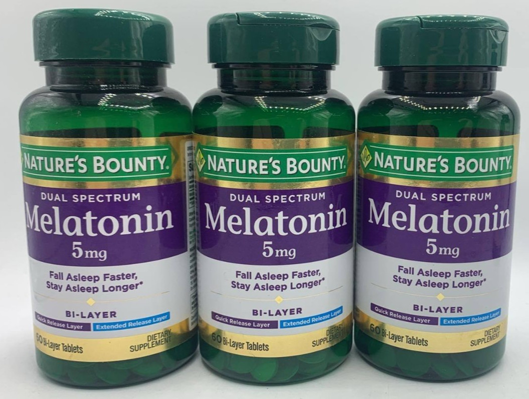 3PK Nature’s Bounty Dual Spectrum Melatonin 5mg~60 Bi-Layer Tablets EA~EXP 7/27