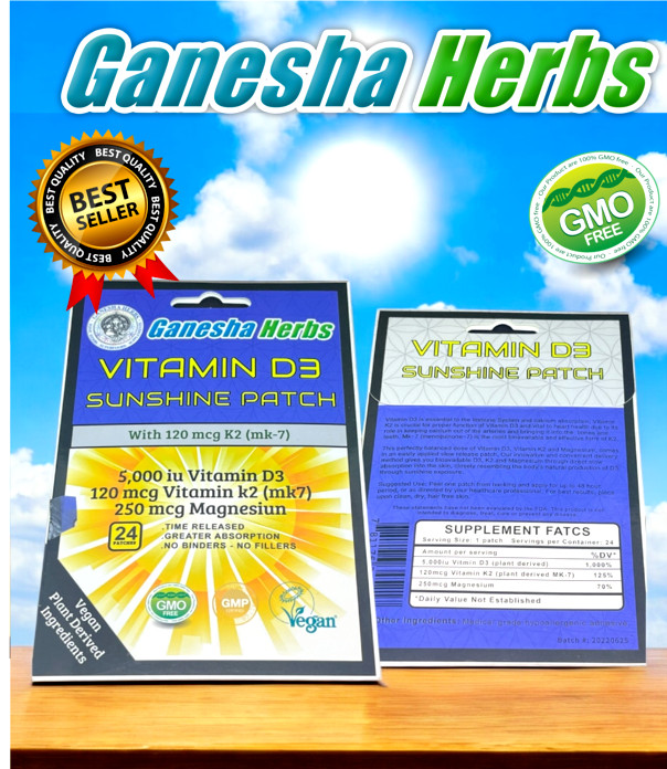 NEW! VITAMIN D3 5,000 iu SUNSHINE 24 PATCHES PLUS VITAMIN K and MAGNESIUM