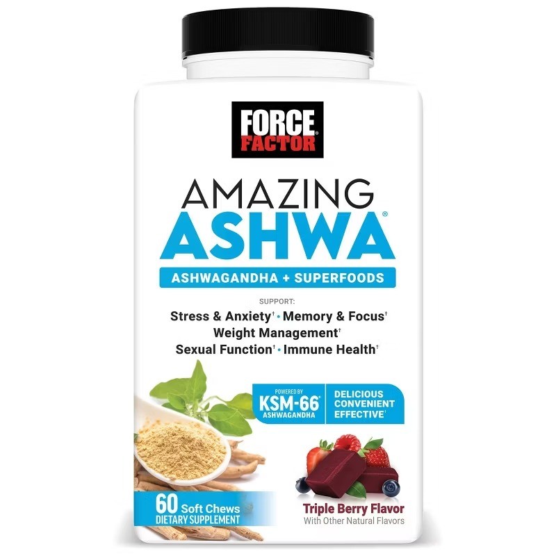 Force Factor Amazing Ashwa Dietary Supplements Soft Chews – Triple Berry – 60ct
