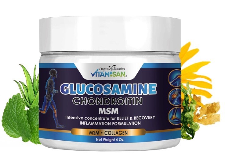 Glucosamine Chondroitin with MSM Collagen hydrolizate  Cream 4 Oz. 100 % natural