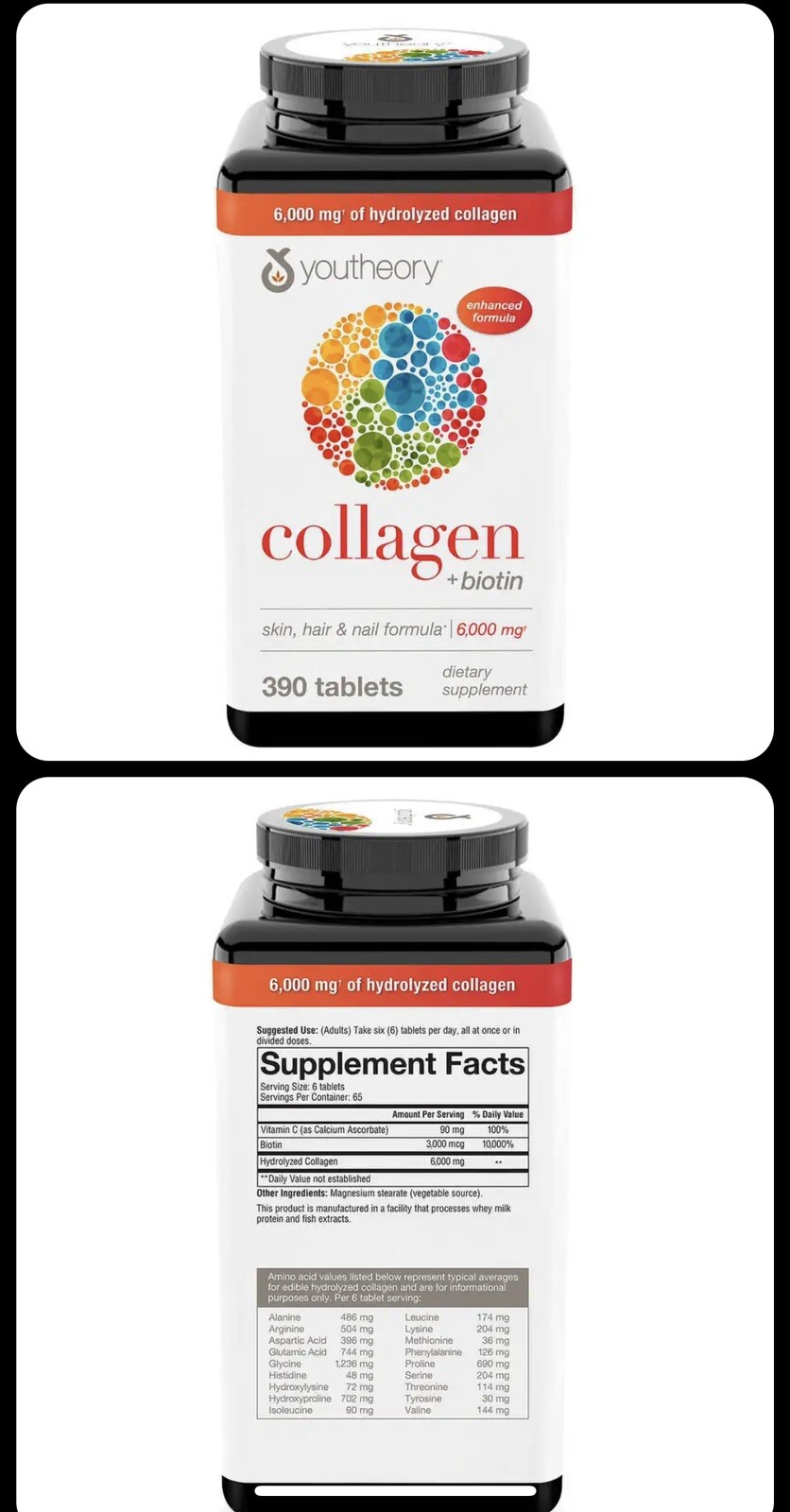 Youtheory Collagen + Biotin (390) tablets Type 1,2,3 ( Free Gift )