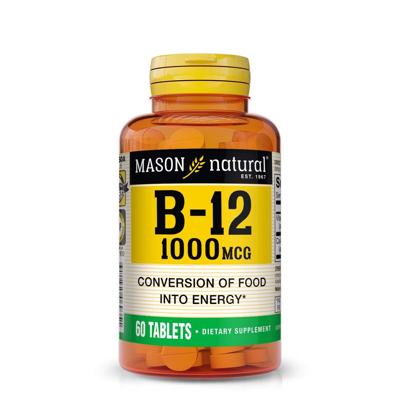 Mason Natural Vitamin B12 1000 mcg – Conversion of Food into Energy, 60 Tablets