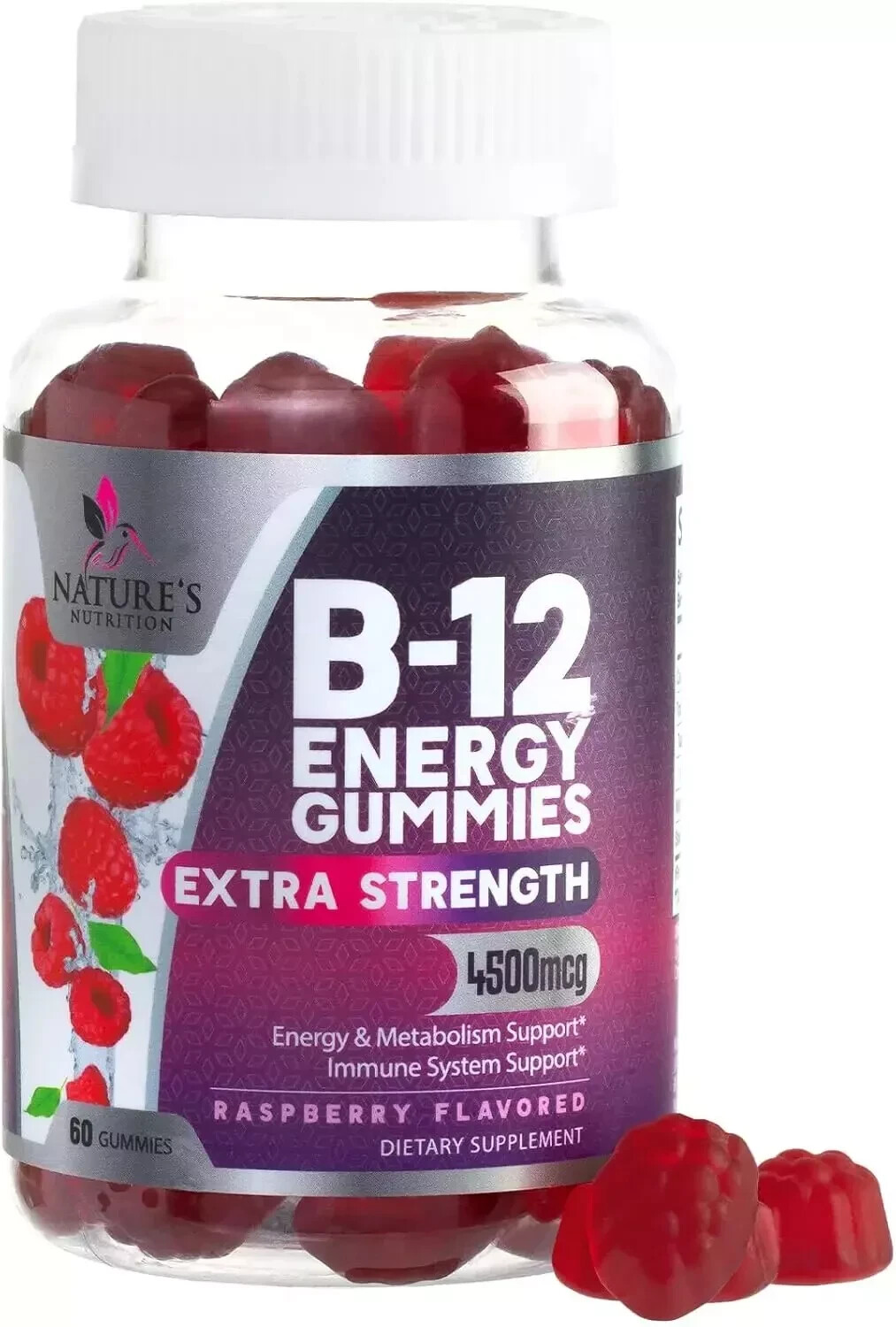 Vitamin B12 Energy Gummies – Extra Strength 4500mcg Chewable for Energy, Metabol