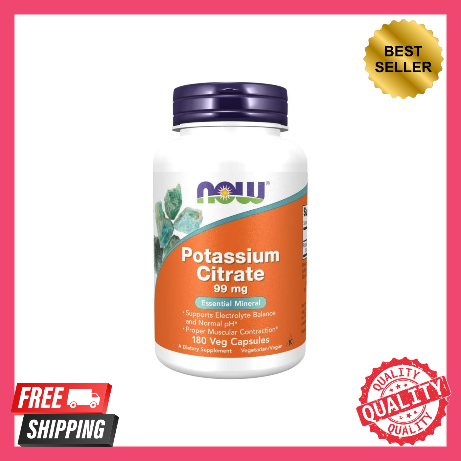 Citrato De Potasio Mineral Altamente Absorbible 180 Caps Non GMO Vegan