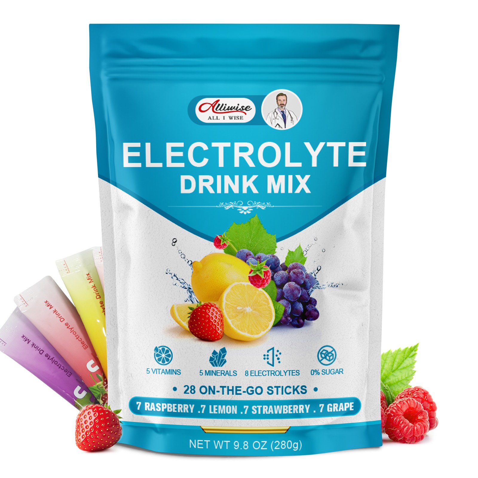 Electrolytes Powder Hydration 16 Packets Sugar Free Recovery Electrolyte Drink