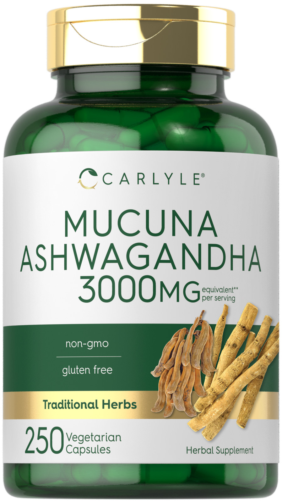 Ashwagandha Mucuna  | 3000mg | 250 Capsules | Mucuna Pruriens | by Carlyle