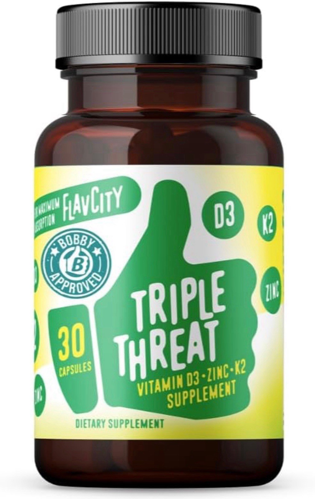 FlavCity Vitamin D3 Zinc Vitamin K2 Triple Threat for Immune Support 30 Capsules