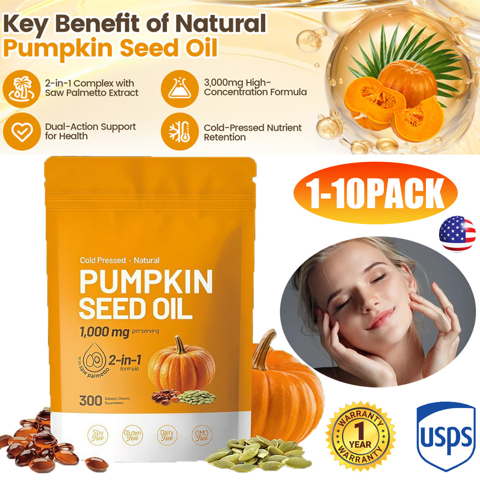 1-10X Pumpkin Seed Oil 1000mg with Saw Palmetto 300 Softgels