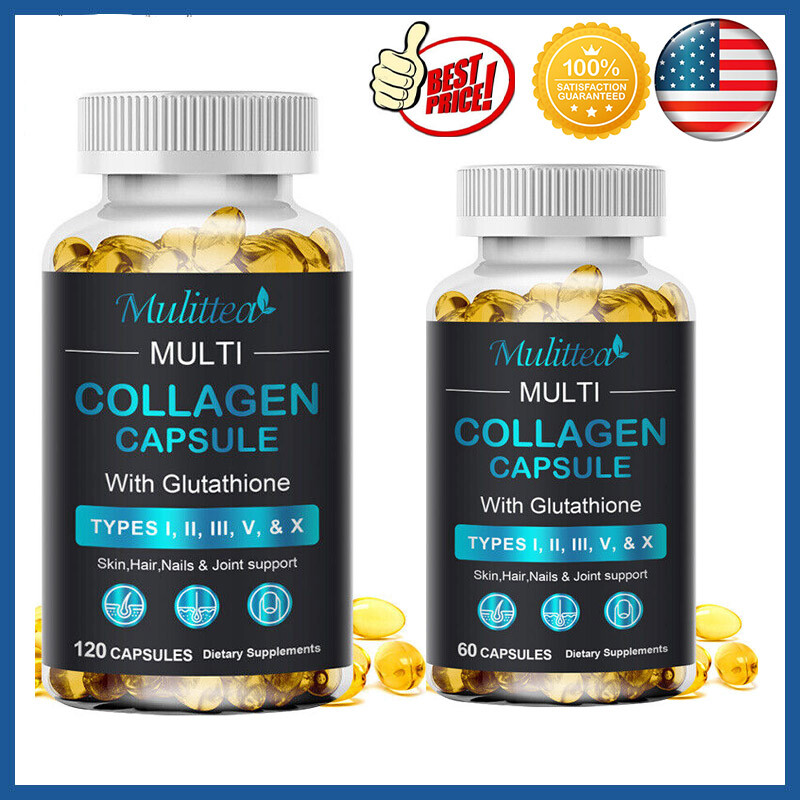 Multi Collagen Peptides Types I, Ii, Iii, V, X Pills Anti-Aging Skin Capsules