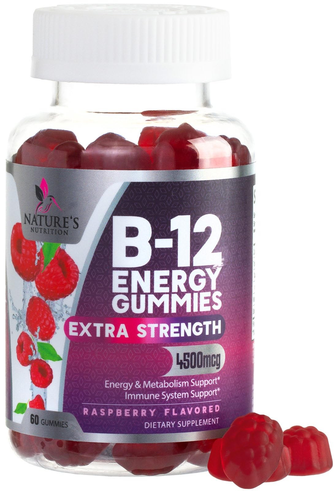 Vitamin B12 Energy Gummies – Extra Strength 4500mcg Chewable for Energy, Metabol