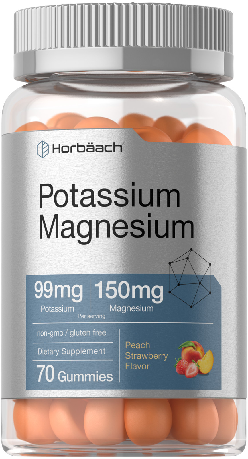 Potassium Magnesium Supplement Gummies | 70 Count |  Non-GMO | by Horbaach