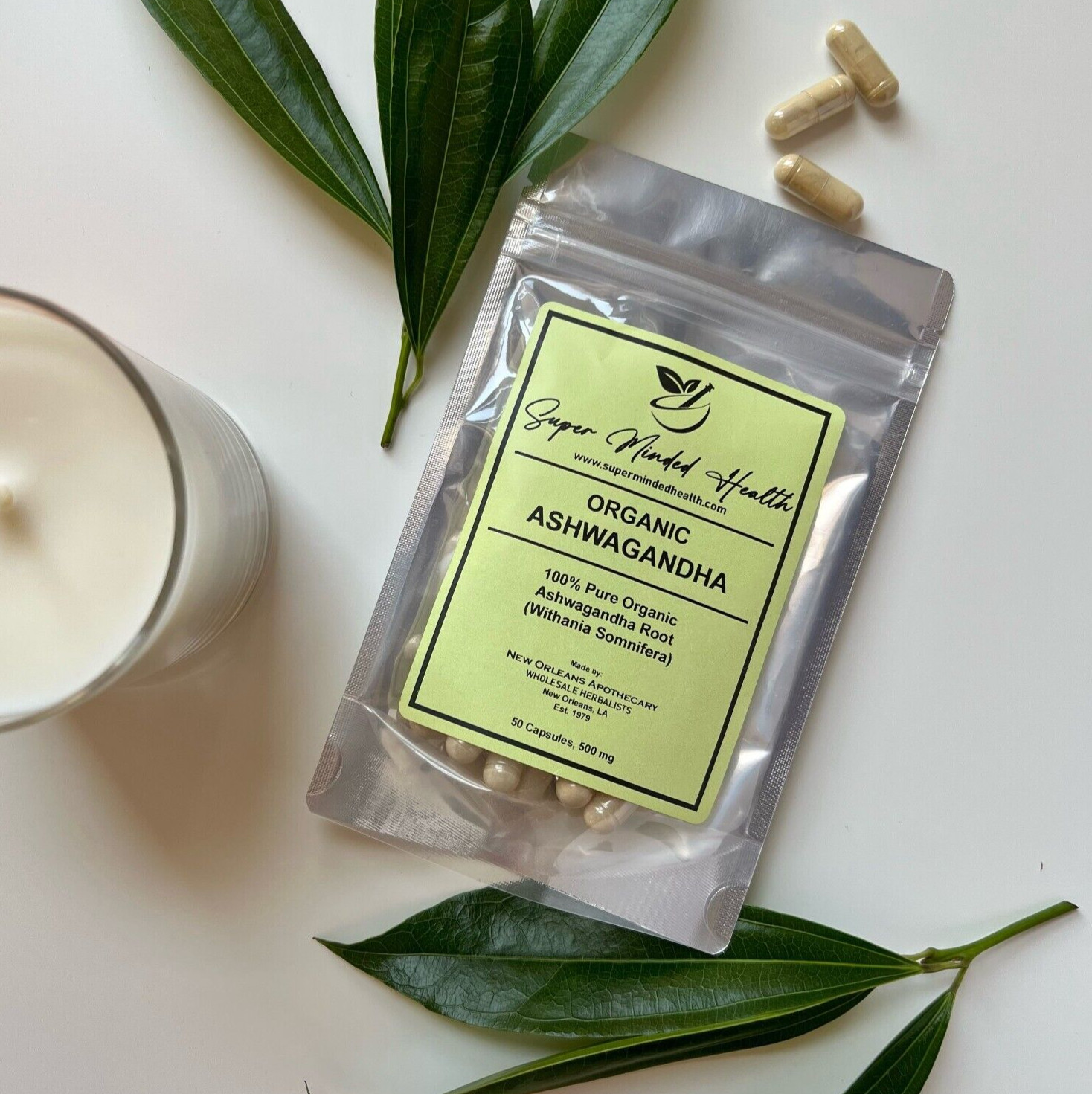 Ashwagandha Capsules Organic 520mg Immune System Combats Stress Improves Memory