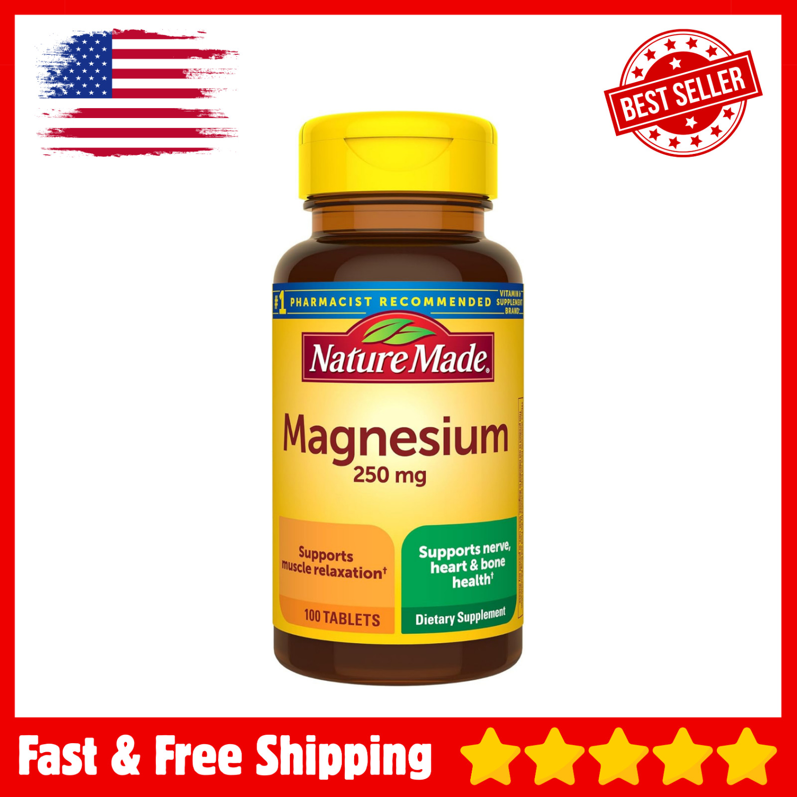 Magnesium Oxide 250 Mg, Dietary Supplement for Muscle, Heart, Bone and Nerve Hea