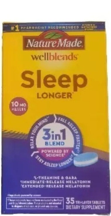 Nature Made WellBlends Sleep Longer 10mg Melatonin L-Theanine GABA  6/25