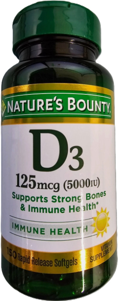 Nature’s Bounty Vitamin D3 125 mcg 5000 IU 150 Rapid Release Softgel 3/26