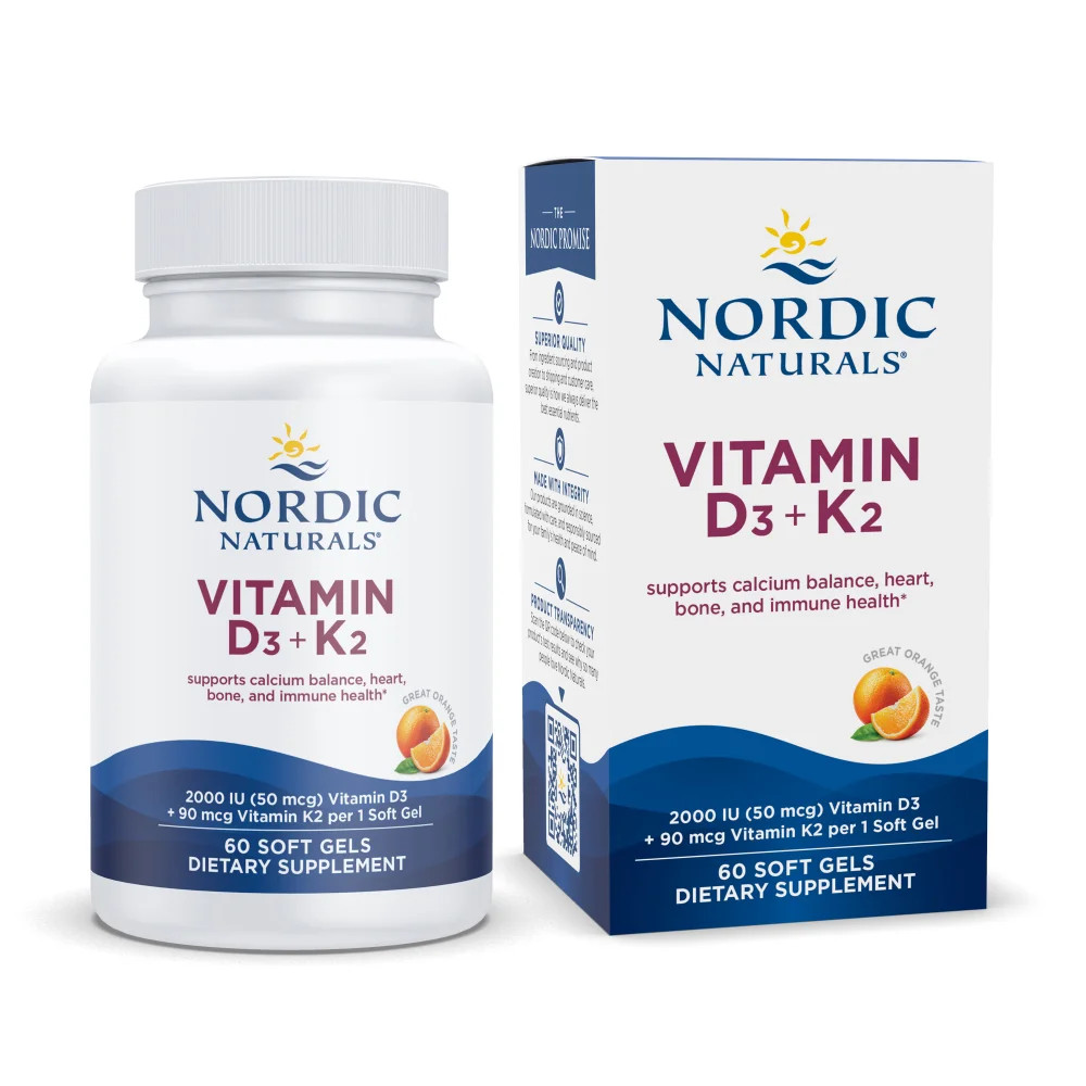Nordic Naturals D3+K2 – Orange – Vitamin D3 (50 mcg) & Vitamin K (90 mcg), 60 Ct