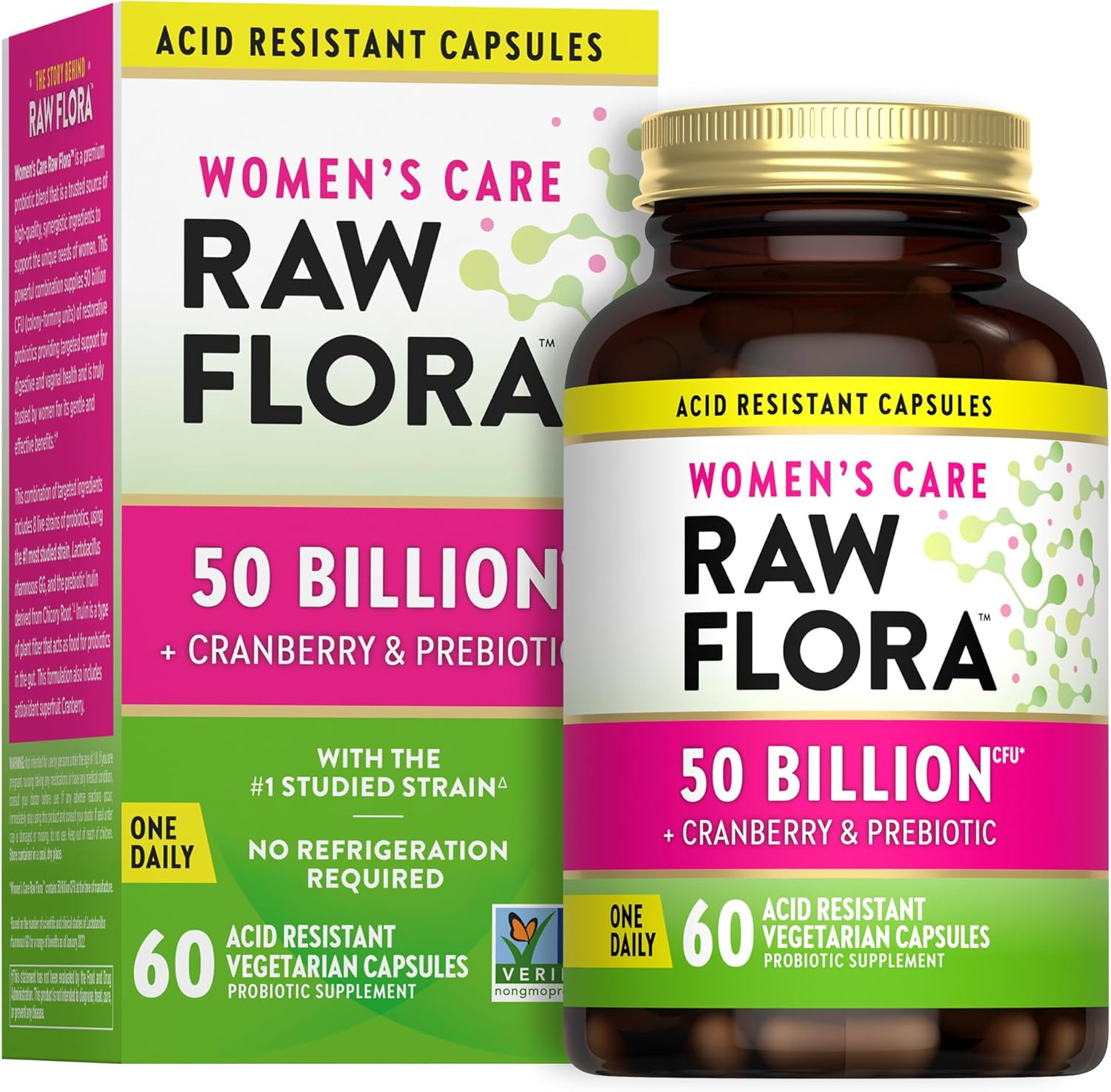 Raw Flora Probiotics for Women | 50 Billion CFU | 60 Capsules | with Cranberry &