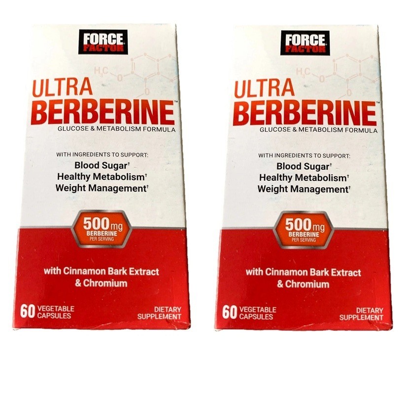 2x Force Factor Ultra Berberine 500mg,  with Cinnamon for Blood Sugar 11/2027