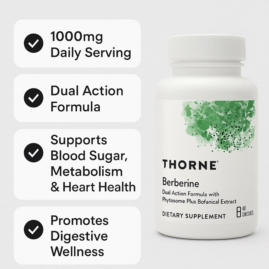 Thorne Berberine 1000mg 60 Capsules – Blood Sugar, Metabolism, Heart & Digestive
