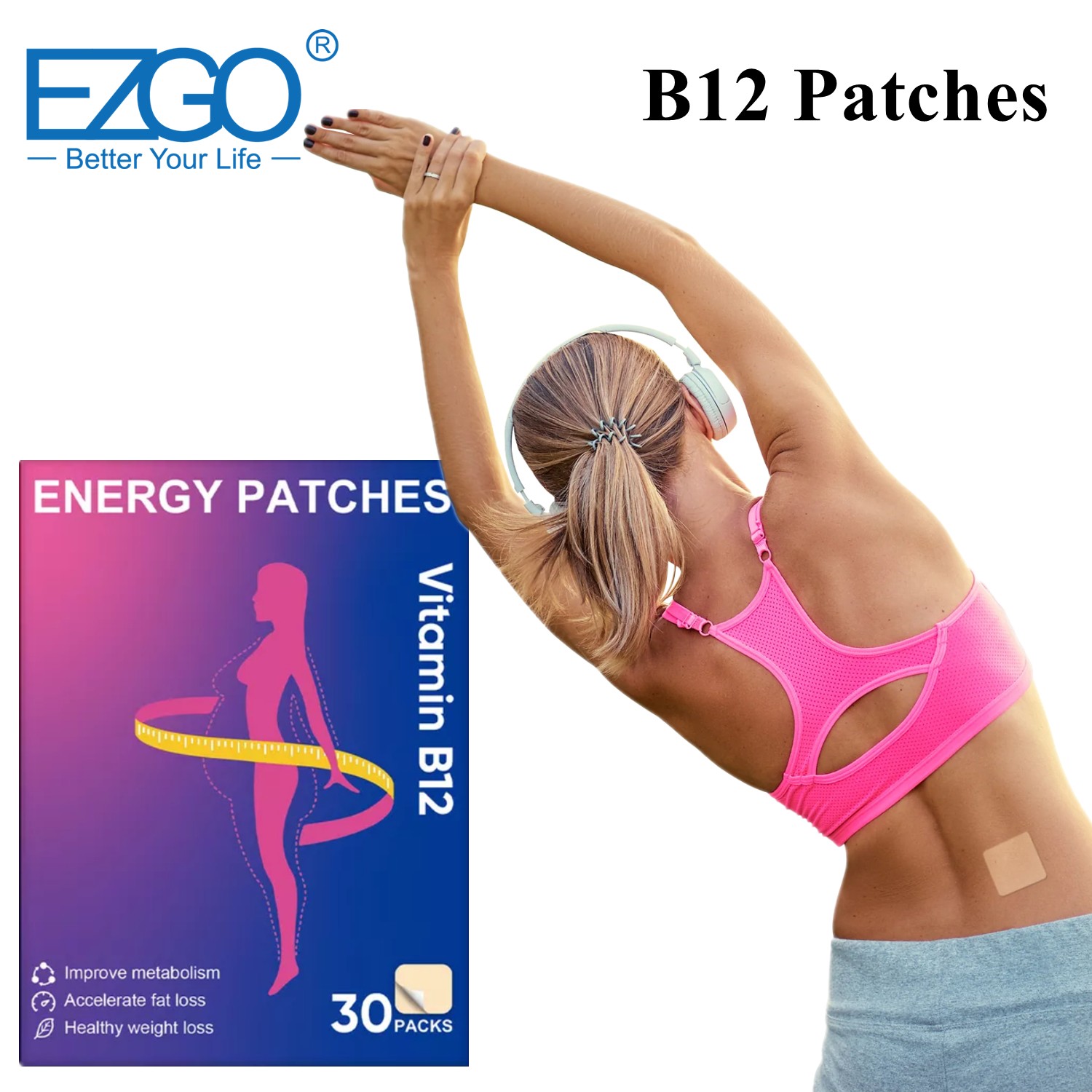 Vitamin B12 Energy Patch With Guarana Fitness Slimming B-12 Patch 30 Day Supply